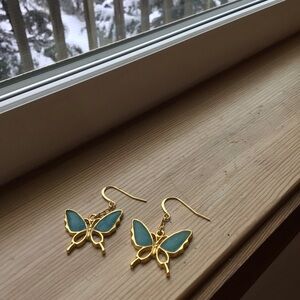 Gold and Turquoise Butterfly Earrings